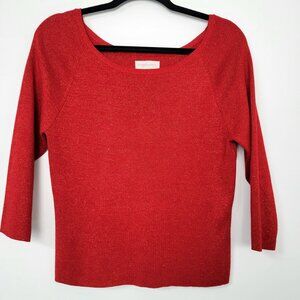 Vintage Y2K Worthington Red Sparkly Metallic Knit Sweater 3/4 Sleeve